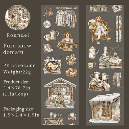 JIANQI 60mm*2m Winter girl PET Tapes Collage Stickers Decor Junk Journal Masking Tape DIY Scrapbook Aesthetic Sticker Stationery