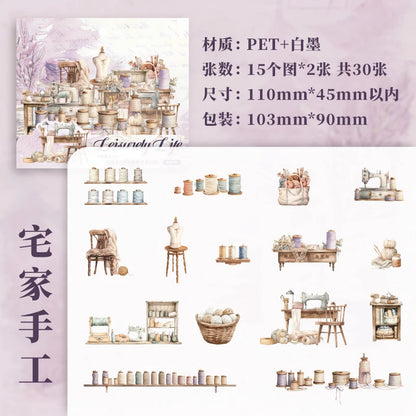 JIANQI 30pcs Home life Sticker Pack Decorative Junk Journal DIY Scrapbooking Supplies Collage Stationery Stickers