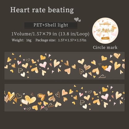 JIANQI 40mm*2m Decoration Adhesive Tape love heart PET Tapes Masking Tapes stickers Aesthetic Stationery Scrapbook Supplies