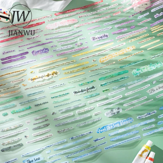 JIANWU 50mm*200cm Endless Colors Series Vintage English Text Landscape Material Collage PET Tape Creative DIY Journal Stationery