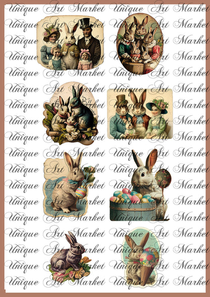 Vintage Easter bunnies Ephemera sticker, Easter Bunny , Easter Ephemera , Journal Printable, Junk Journal , Collage Paper, Easter Scrapbook,