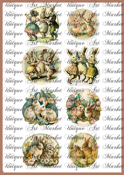 Vintage Easter bunnies Ephemera sticker, Easter Bunny , Easter Ephemera , Journal Printable, Junk Journal , Collage Paper, Easter Scrapbook,