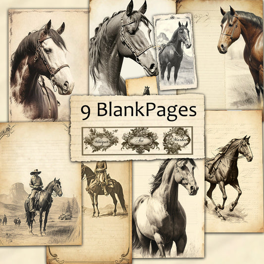 Blank Lined Journal Pages Vintage Horse eight Piece Printable Set Vintage Horse Ephemera Set 1 Western Horse paper, Journal Basic Papers