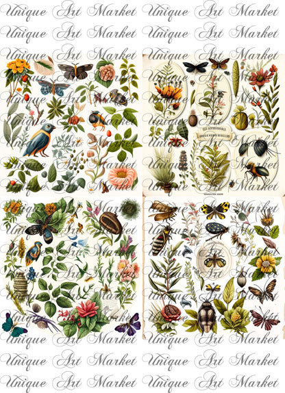 Junk Journal Kit, Fussy Cut, Bird, Bees, Bug, Beekeeper, Printable, Easter, Spring, Egg, Cricut, Ephemera, UniqueArtMarkt , Digital Download