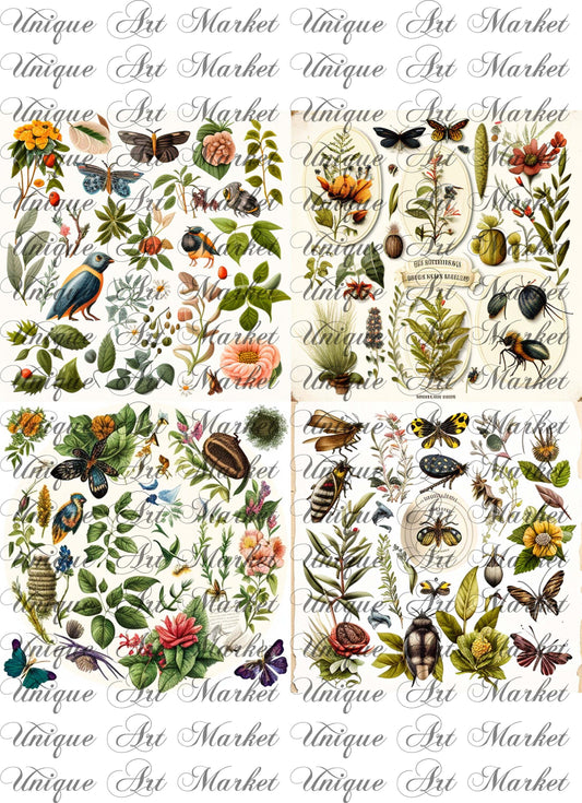 Junk Journal Kit, Fussy Cut, Bird, Bees, Bug, Beekeeper, Printable, Easter, Spring, Egg, Cricut, Ephemera, UniqueArtMarkt , Digital Download