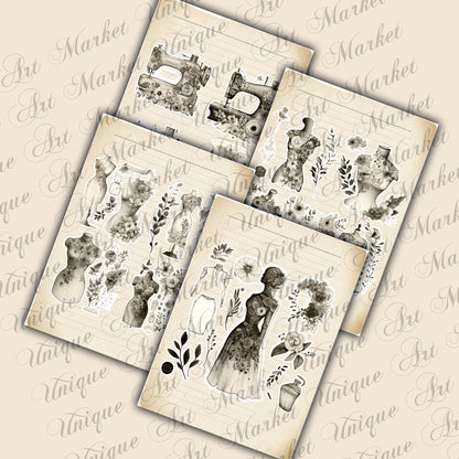 Junk Journal, Sewing, Florals, ADD ON, Kit, Machines, Seamstress, Vintage, Thread, Flowers, UNIQUE , Printable, Digital Download Collage