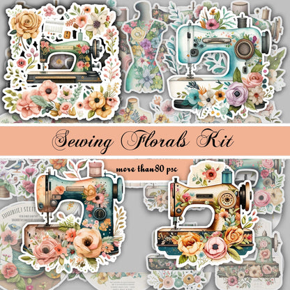 Junk Journal, Sewing, Florals, ADD ON, Kit, Machines, Seamstress, Vintage, Thread, Flowers, UNIQUE , Printable, Digital Download Collage