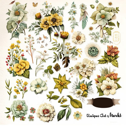 Fussy Cut Flowers Mega Pack, +1000 Digital Fussy Cut Flower psc, vintage, Digital Flowers, Printable Flowers, flower Ephemera junk Journal