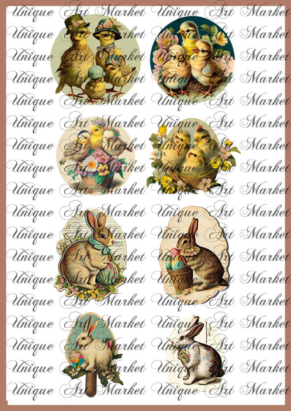 Vintage Easter bunnies Ephemera sticker, Easter Bunny , Easter Ephemera , Journal Printable, Junk Journal , Collage Paper, Easter Scrapbook,