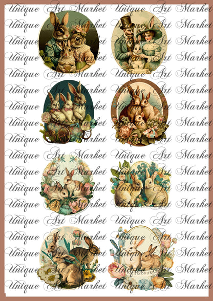 Vintage Easter bunnies Ephemera sticker, Easter Bunny , Easter Ephemera , Journal Printable, Junk Journal , Collage Paper, Easter Scrapbook,