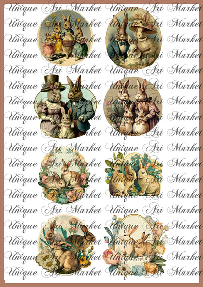 Vintage Easter bunnies Ephemera sticker, Easter Bunny , Easter Ephemera , Journal Printable, Junk Journal , Collage Paper, Easter Scrapbook,