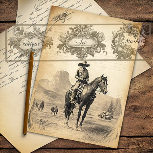 Blank Lined Journal Pages Vintage Horse eight Piece Printable Set Vintage Horse Ephemera Set 1 Western Horse paper, Journal Basic Papers