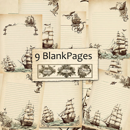 junk journal Vintage paper ship nine Piece Printable Original Notepaper Set Vintage sea Ephemera Set 1 Western Horse paper scrapbooking old.
