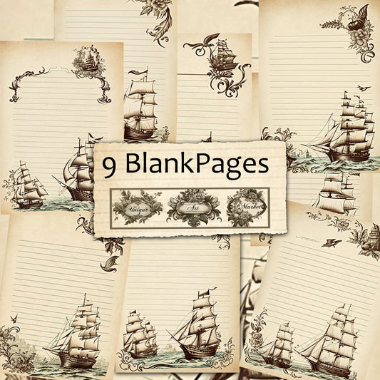 junk journal Vintage paper ship nine Piece Printable Original Notepaper Set Vintage sea Ephemera Set 1 Western Horse paper scrapbooking old.
