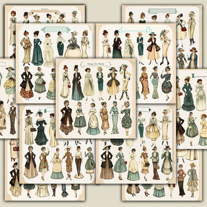 Fussy Cut Vintage fashion women ladies, printable, Digital instant download, 144 images 12 pages to cut, junk journaling, Ephemera, clothes