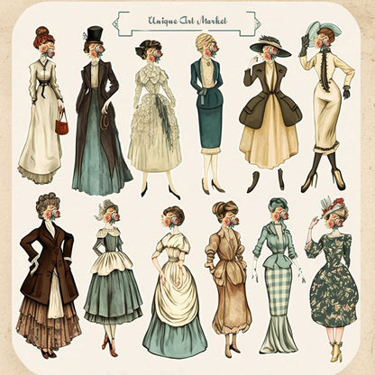 Fussy Cut Vintage fashion women ladies, printable, Digital instant download, 144 images 12 pages to cut, junk journaling, Ephemera, clothes