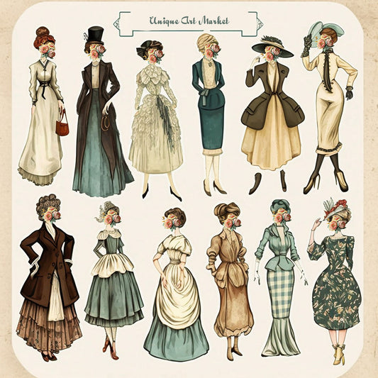 Fussy Cut Vintage fashion women ladies, printable, Digital instant download, 144 images 12 pages to cut, junk journaling, Ephemera, clothes