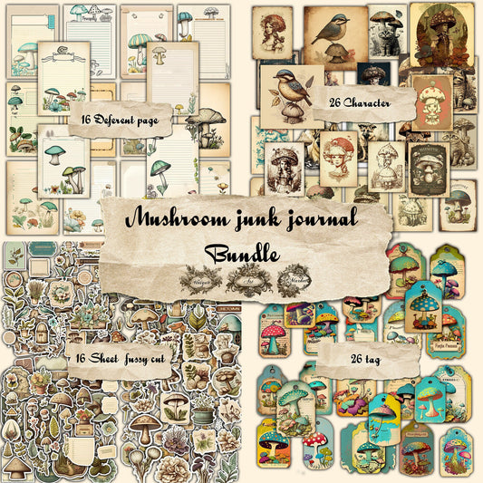 Mushroom junk journal Bundle , mushroom, fungi junk journal supply pack, fussy cuts, scrapbook ephemera, collage supplies , vintage picture