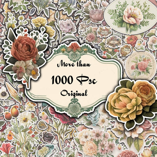 Fussy Cut Flowers Mega Pack, +1000 Digital Fussy Cut Flower psc, vintage, Digital Flowers, Printable Flowers, flower Ephemera junk Journal