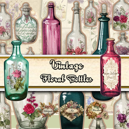 8 Sheets Vintage Bottles Ephemera Pack For Junk Journal, Vintage Junk Journal Kit, Scrapbook  Stickers Supply, Collage Paper Craft , flowers