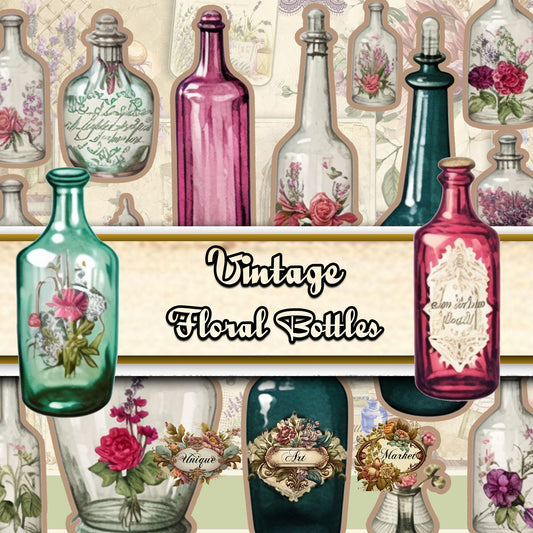 8 Sheets Vintage Bottles Ephemera Pack For Junk Journal, Vintage Junk Journal Kit, Scrapbook  Stickers Supply, Collage Paper Craft , flowers