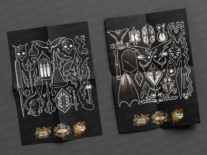 witchcraft junk journal kit, VOL 02 , Printable  stickers , Gothic skull , witch craft , white , gothic , black magic , spirits , Fussy cuts