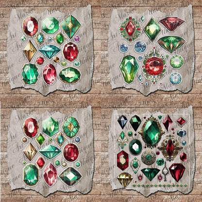 Vintage fussy cut jewelry Gemstone diamonds, junk journal ephemera, diamonds stickers, digital printable, collage , floral stickers, sparkle