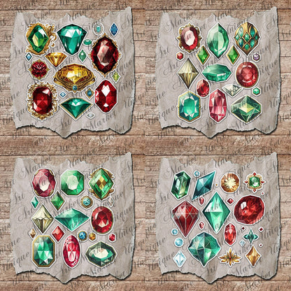 Vintage fussy cut jewelry Gemstone diamonds, junk journal ephemera, diamonds stickers, digital printable, collage , floral stickers, sparkle