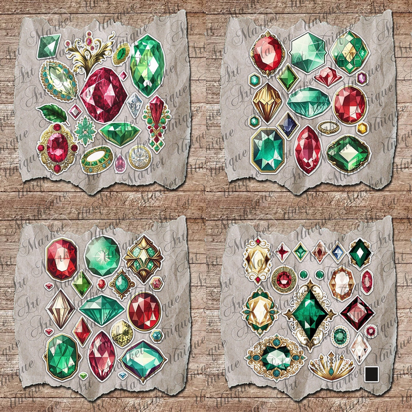 Vintage fussy cut jewelry Gemstone diamonds, junk journal ephemera, diamonds stickers, digital printable, collage , floral stickers, sparkle