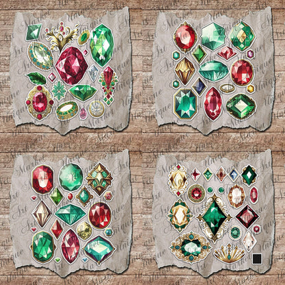 Vintage fussy cut jewelry Gemstone diamonds, junk journal ephemera, diamonds stickers, digital printable, collage , floral stickers, sparkle