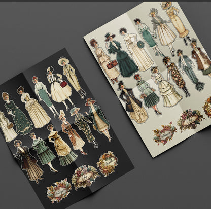 Fussy Cut Vintage fashion women ladies, printable, Digital instant download, 144 images 12 pages to cut, junk journaling, Ephemera, clothes