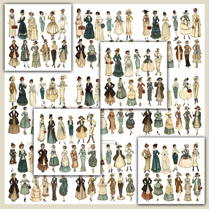 Fussy Cut Vintage fashion women ladies, printable, Digital instant download, 144 images 12 pages to cut, junk journaling, Ephemera, clothes