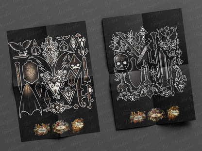 witchcraft junk journal kit, VOL 02 , Printable  stickers , Gothic skull , witch craft , white , gothic , black magic , spirits , Fussy cuts