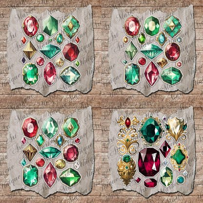 Vintage fussy cut jewelry Gemstone diamonds, junk journal ephemera, diamonds stickers, digital printable, collage , floral stickers, sparkle