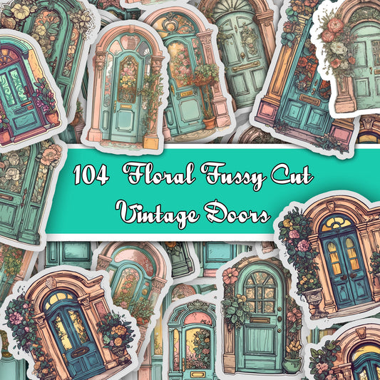 Vintage fussy cut doors floral , junk journal ephemera,  door stickers ,  digital printable , collage , window stickers , floral stickers