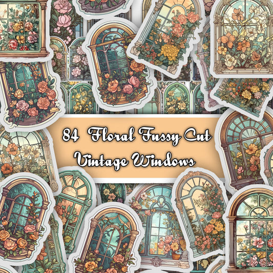 Vintage fussy cut windows floral , junk journal ephemera,  window stickers ,  digital printable , ephemera, window stickers , floral sticker