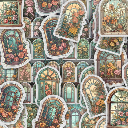 Vintage fussy cut windows floral , junk journal ephemera,  window stickers ,  digital printable , ephemera, window stickers , floral sticker