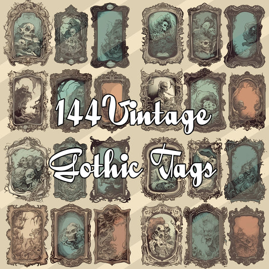 Gothic junk journal kit Tags , Printable  stickers , Gothic | skull | moon | potion |witch | white / gothic/ black magic/ spirits / stickers
