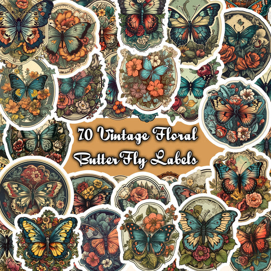 70 Fussy Cut Victorian Ephemera Gift Labels | Vintage Junk Journal | Scrapbook Supplies | Gift Tags | Digital Cardmaking | butterfly sticker