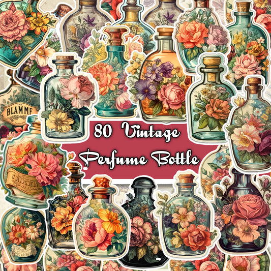 Vintage Perfume  Bottle Stickers  fussy cut Scrapbook Journal Diary Card Planner Stationery Art Craft Decoration  floral stickers ephemera