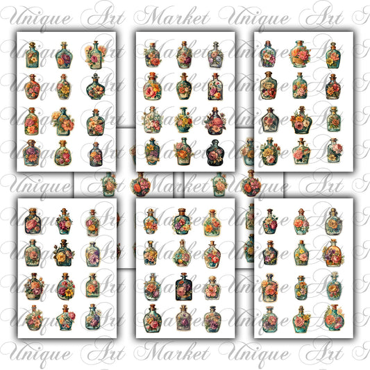 Vintage Perfume  Bottle Stickers  fussy cut Scrapbook Journal Diary Card Planner Stationery Art Craft Decoration  floral stickers ephemera
