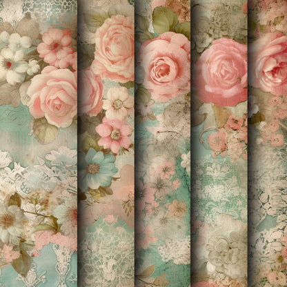 Vintage shabby chic Journal Pages , Digital Papers , shabby chic Ephemera Pack , Scrapbooking Junk Journaling , Printable Download , Floral