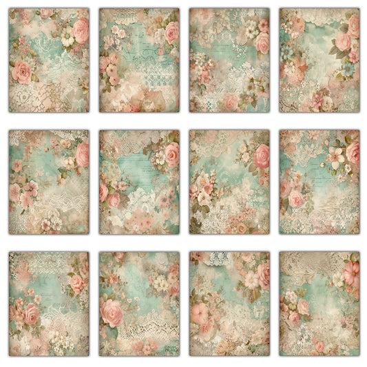 Vintage shabby chic Journal Pages , Digital Papers , shabby chic Ephemera Pack , Scrapbooking Junk Journaling , Printable Download , Floral