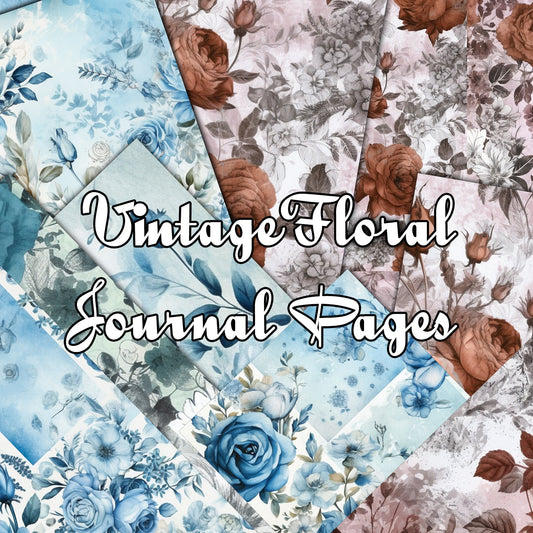 Vintage floral Journal Pages , Digital Papers , floral ephemera pack , Scrapbooking junk Journaling , Printable Download , Blue flowers
