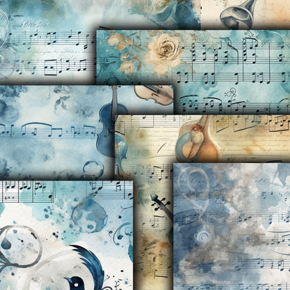 Vintage music Journal Pages , Digital Papers , Music Ephemera Pack , Scrapbooking Junk Journaling , Printable Download , Blue ephemera junk