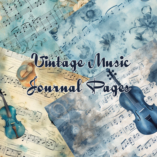 Vintage music Journal Pages , Digital Papers , Music Ephemera Pack , Scrapbooking Junk Journaling , Printable Download , Blue ephemera junk