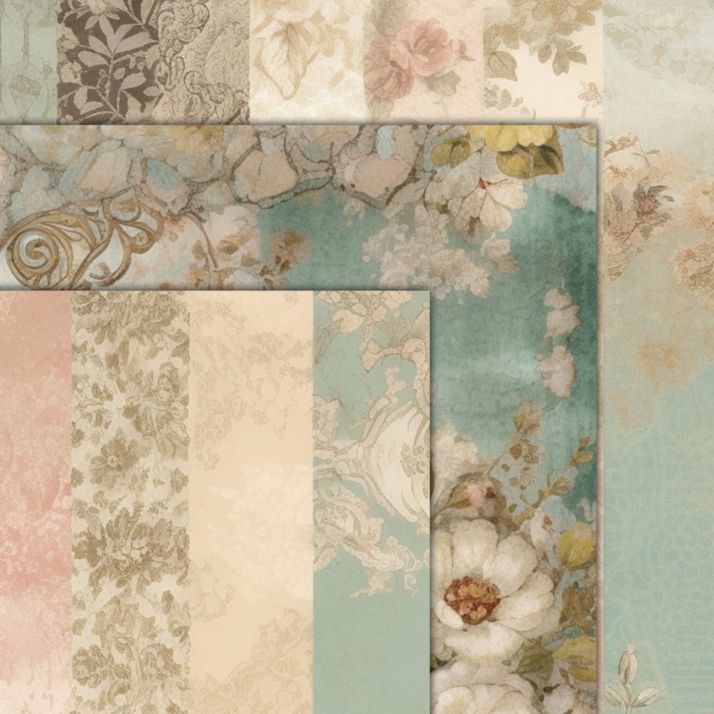 Vintage shabby chic Journal Pages V03, Digital Papers , Shabby Chic Backgrounds , Scrapbooking Junk Journaling , Printable Download , Floral