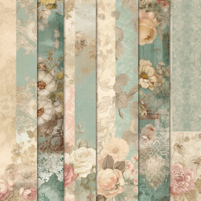 Vintage shabby chic Journal Pages V03, Digital Papers , Shabby Chic Backgrounds , Scrapbooking Junk Journaling , Printable Download , Floral
