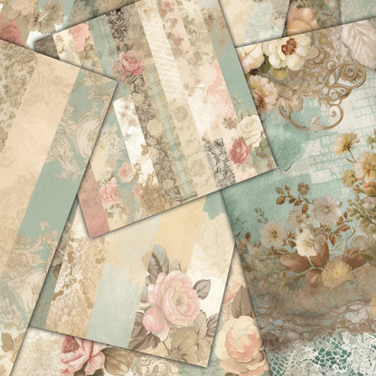 Vintage shabby chic Journal Pages V03, Digital Papers , Shabby Chic Backgrounds , Scrapbooking Junk Journaling , Printable Download , Floral