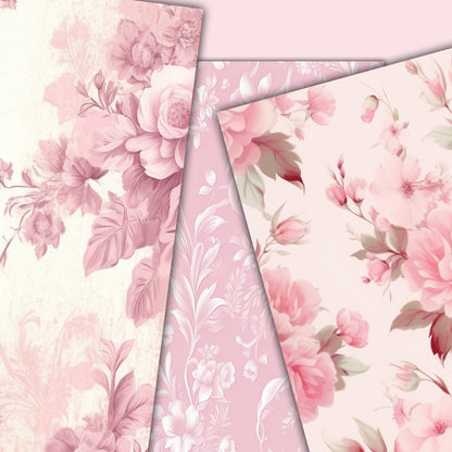 Vintage Soft Pink Floral Journal A4 Paper Background Collection - 16 Printable PCS for Journals, Scrapbooking, and Crafts